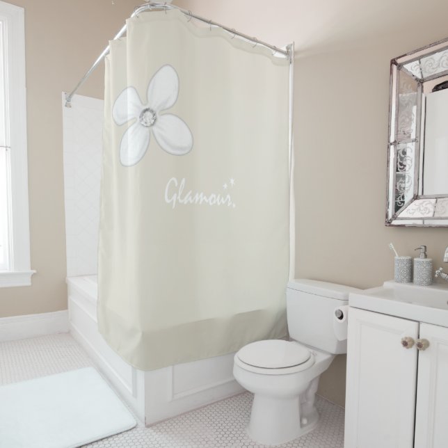 White Flower Beige Shower Curtain (In Situ)