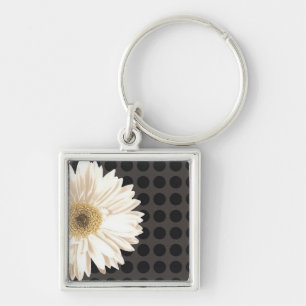 White Flower Black Dots Keychain