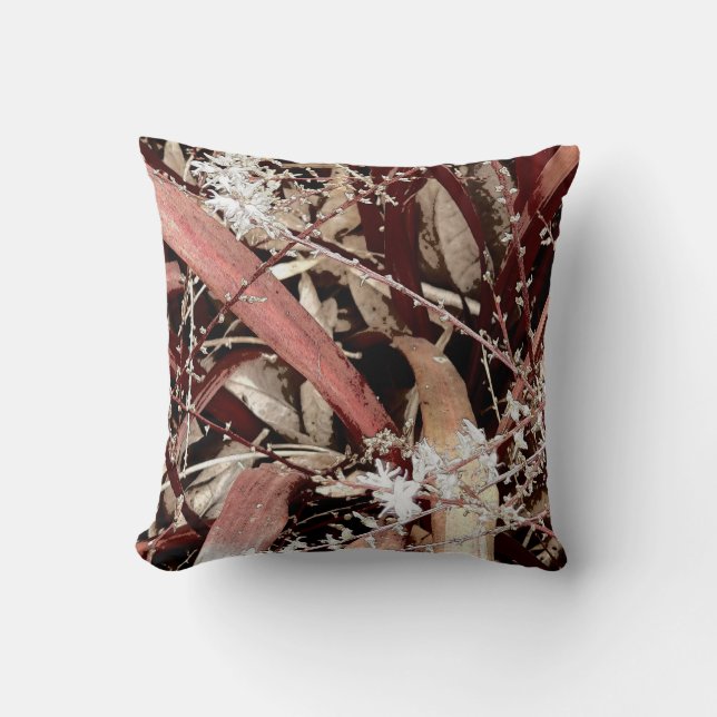 white flower & burgundy leaf no3 throw pillow (Front)