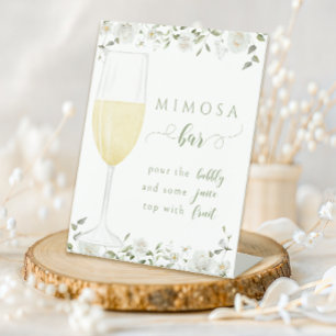 White Flower Champagne Mimosa Bar Bridal Shower Pedestal Sign