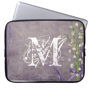 White Flower Country Lace Monogram 15" Laptop Case