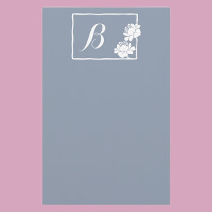 White Flower Customizable Monogram Stationery
