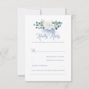 White Flower Dusty Blue Wedding RSVP