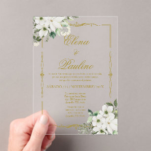 White flower Elegant Wedding Invitation in Spanish