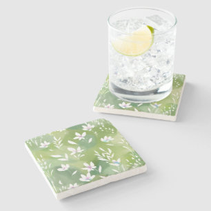 White Flower Fields Elegant Spring Floral Stone Coaster