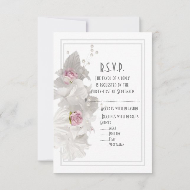 White flower floral wedding RSVP card (Front)