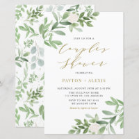 White Flower Greenery Couples Shower Invitation
