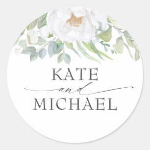White Flower Greenery Elegant Summer Wedding Classic Round Sticker