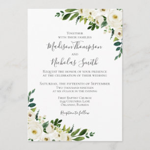 White Flower Greenery Wedding Invitation Cards