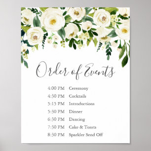 White Flower Greenery Wedding Order of Events Sign