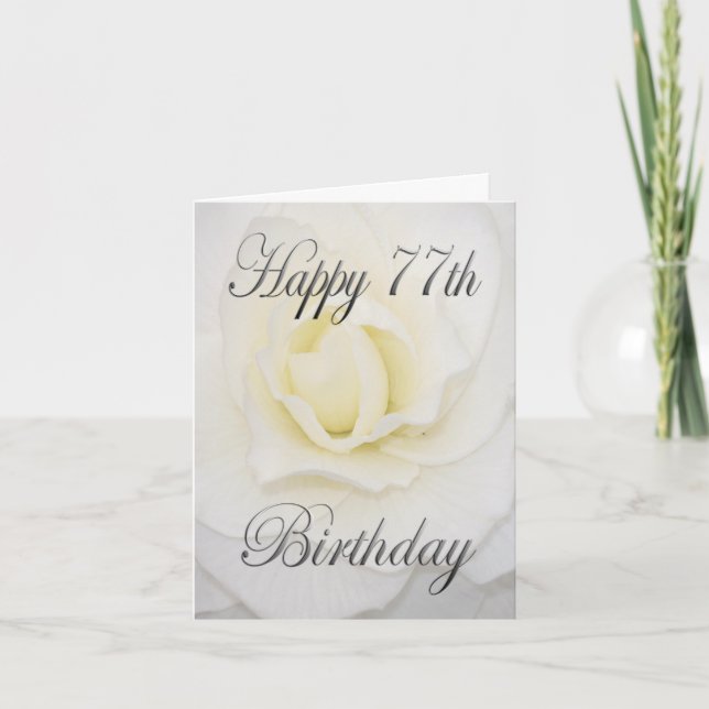 White Flower Happy 77th Birthday Card (Front)