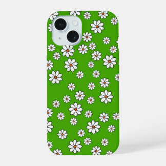 White flower iPhone case on green rug