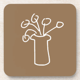 White flower modern simple outline art coaster