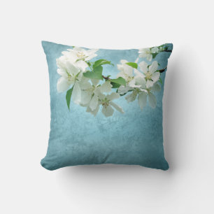 White Flower on Blue Sky Throw Couch Pillow
