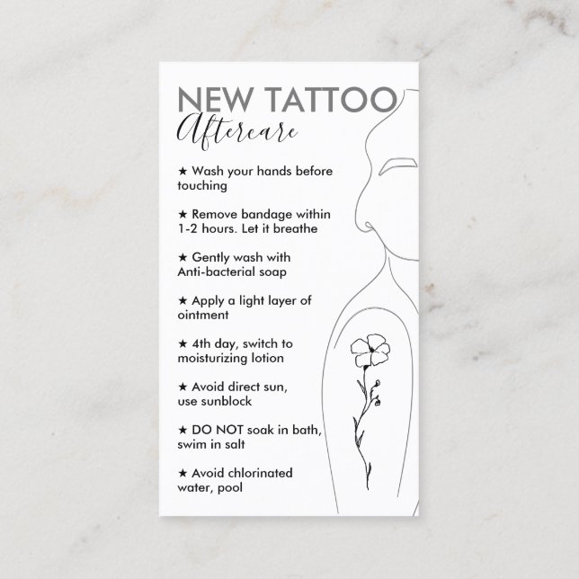 White Flower on Girl Shoulder New Tattoo Aftercare Business Card (Back)