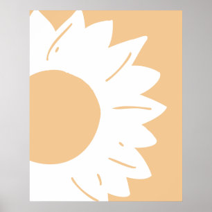 White Flower on Light Orange Abstract Wall Art