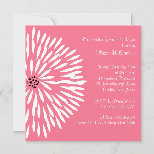 White Flower on Pink Baby Shower Invitation (Front)