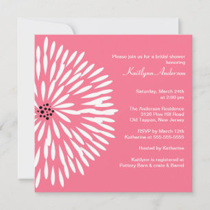 White Flower on Pink Bridal Shower Invitation
