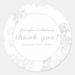 White Flower on White Wedding Thank you! Classic Round Sticker