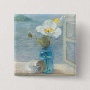 White Flower Overlooking the Sea 2 Inch Square Button