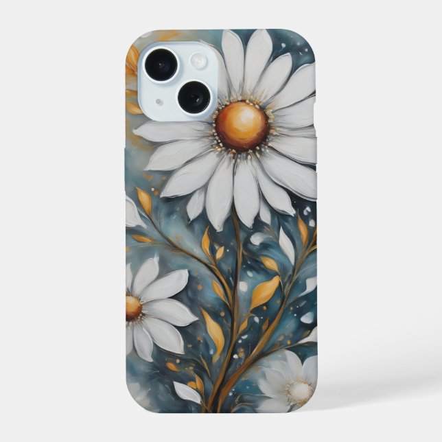 White flower painting iPhone 15 case (Back)