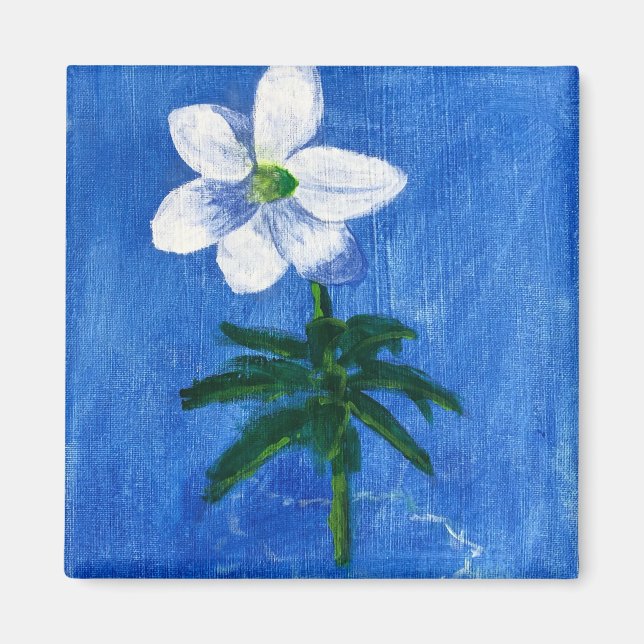 white flower painting magnet by jamie (Front)