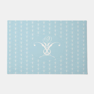 White Flower Pastel Blue Easter Doormat