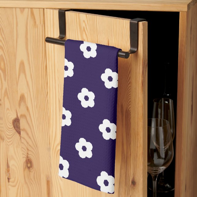 White Flower Pattern Kitchen Towel (Thirds Fold)