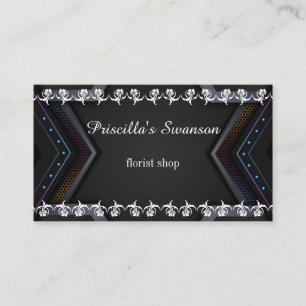 White Flower Pattern Modern Black Pattern Business Card