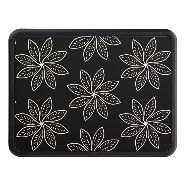 White Flower Pattern on Black  Trailer Hitch Cover (Front)