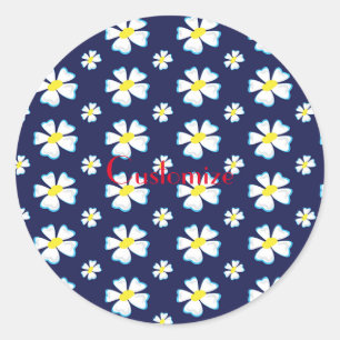 White Flower Pattern Thunder_Cove Classic Round Sticker