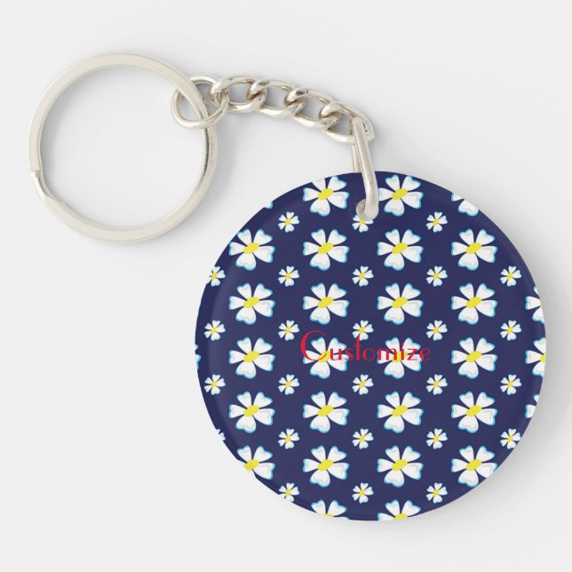 White Flower Pattern Thunder_Cove  Keychain (Front)