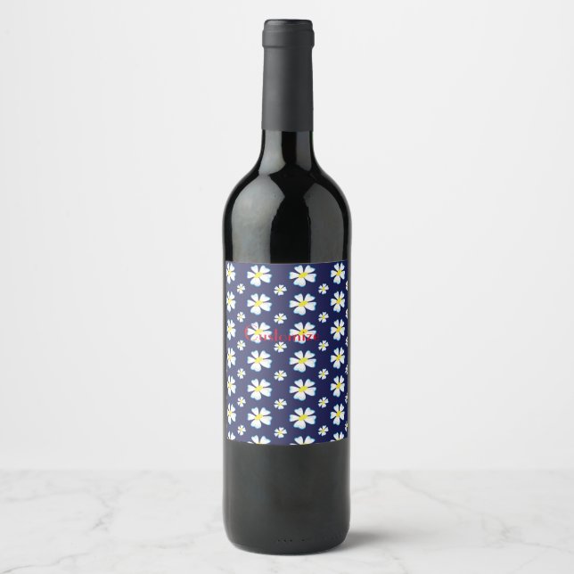 White Flower Pattern Thunder_Cove  Wine Label (Front)