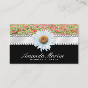 White Flower   Pearls and Ribbon Business Card