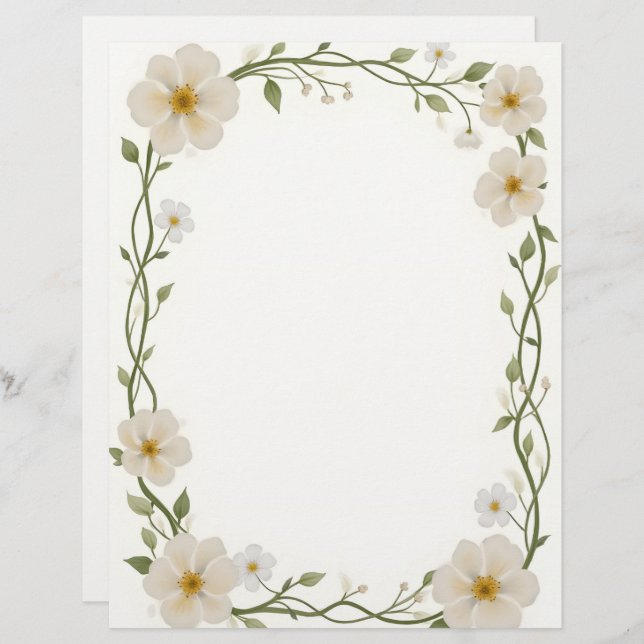 White Flower Rectangle Frame Letterhead (Front/Back)