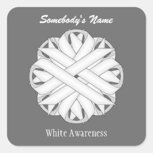 White Flower Ribbon by Kenneth Yoncich Square Sticker