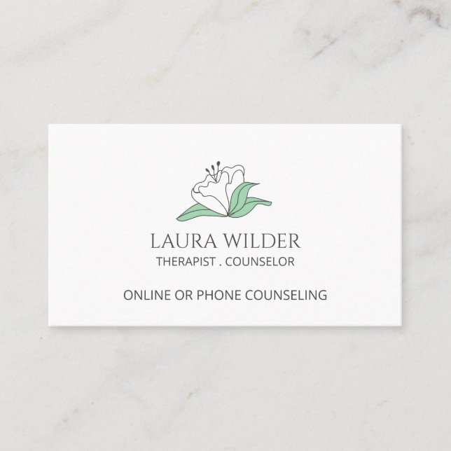 White Flower Therapist Counsellor By Phone Online Business Card (Front)