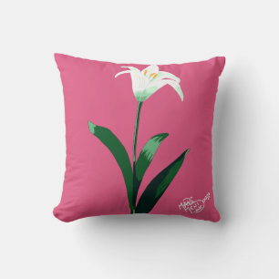 white flower throw pillow