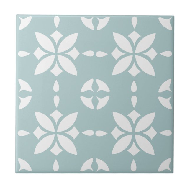 White Flower Tiled Pattern on Sage Tile (Front)