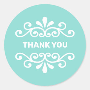 White Flower Vector on Turquoise Teal Thank You Classic Round Sticker