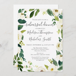 White Flower Wreath Rehearsal Dinner Invitations
