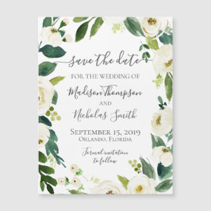 White Flower Wreath Save the Date Magnets
