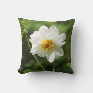 white flower yellow flower bee throw pillow