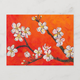 White flowering branch in spring postcard