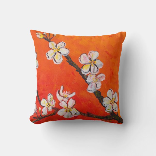 White flowering branch in spring   throw pillow (Front)