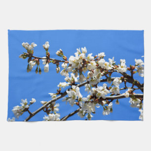 White flowering spring tree white floral blossom  kitchen towel