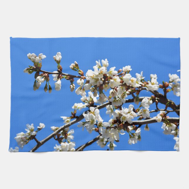 White flowering spring tree white floral blossom  kitchen towel (Horizontal)