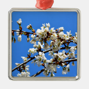 White flowering spring tree white floral blossom  metal ornament
