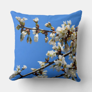 White flowering spring tree white floral blossom  throw pillow