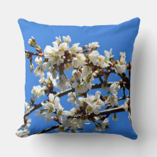 White flowering spring tree white floral blossom  throw pillow